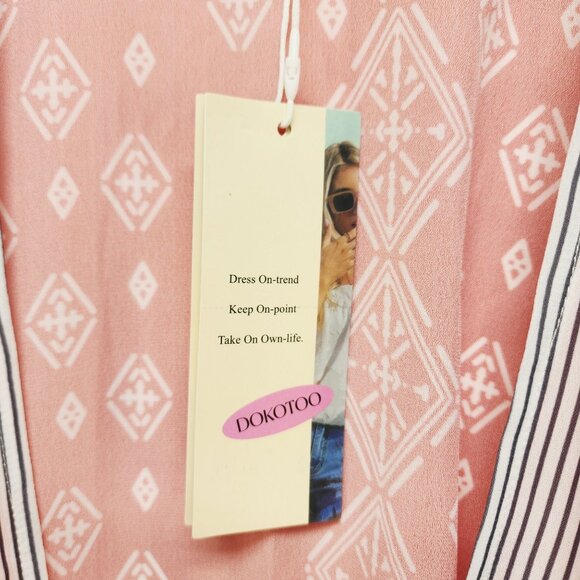 Red & White Printed Kimono Cardigan With Tassel Hem Womens One Size - Picture 5 of 5